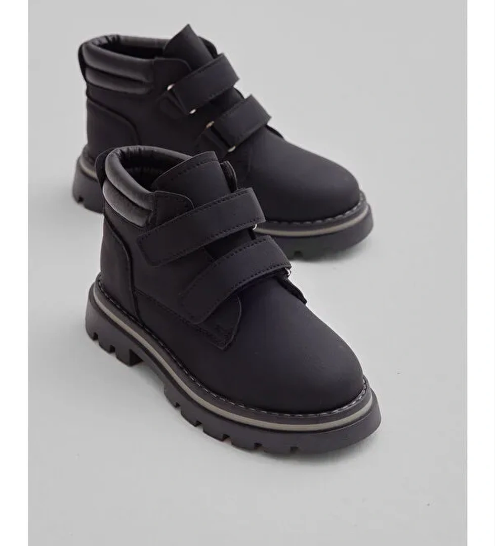 Cocuk Unisex Siyah Siyah Kalin Termo Taban Sicak Astarli Cift Cirtli Bot