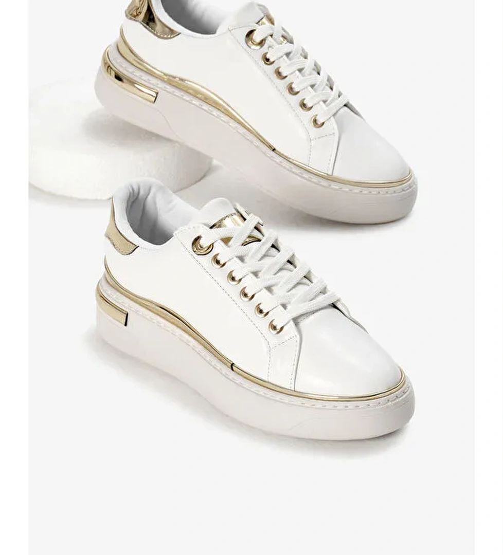 Tonny Black Bej Tonny Black Kalin Poli Kadın Taban Altın Detaylı Bağcıklı Spor Ayakkabı