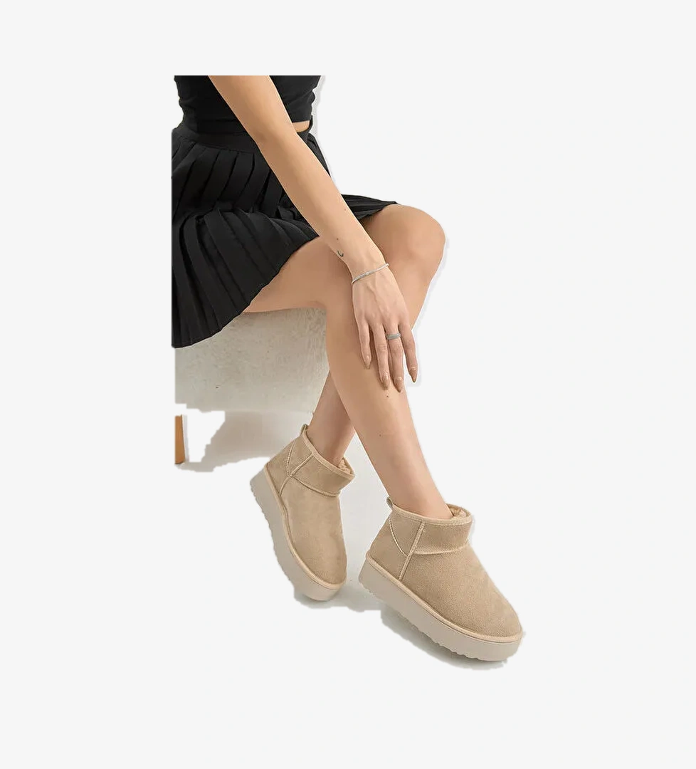 Tonny Black Bej Tonny Black Kalin Poli Kadın Taban İçi Kürklü Süet Görünümlü Bot