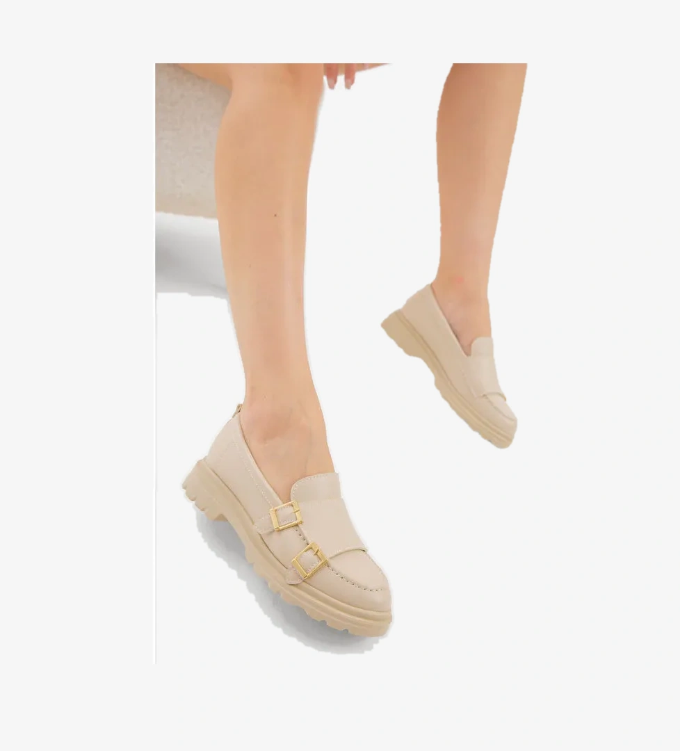 Tonny Black Siyah Tonny Black Kalin Poli Kadın Taban Çift Tokalı Günlük Loafer