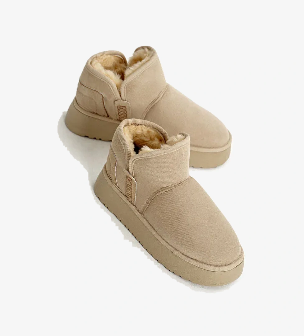 Tonny Black Bej Tonny Black Kalin Poli Kadın Taban Süet Görünümlü İçi Kürklü Günlük Kısa Bot