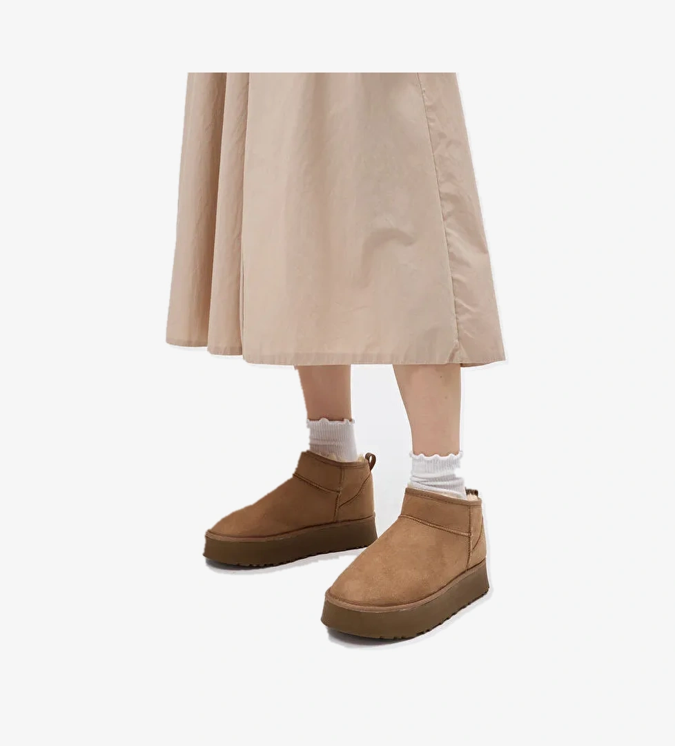 Tonny Black Bej Tonny Black Kalin Poli Kadın Taban İçi Kürklü Süet Görünümlü Bot