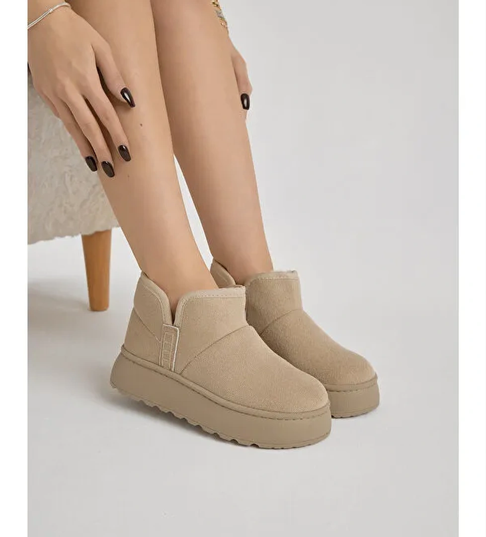 Tonny Black Bej Tonny Black Kalin Poli Kadın Taban İçi Astarlı Süet Görünümlü Günlük Bot