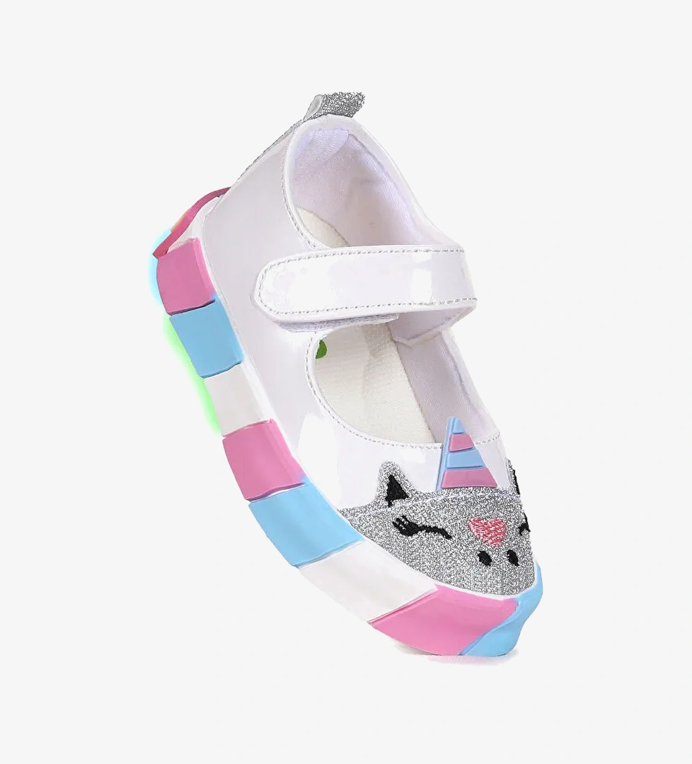 Kiko Kids Beyaz Kiko Kids Gilan Cirtli Işıklı Kız Bebek Babet Ayakkabı