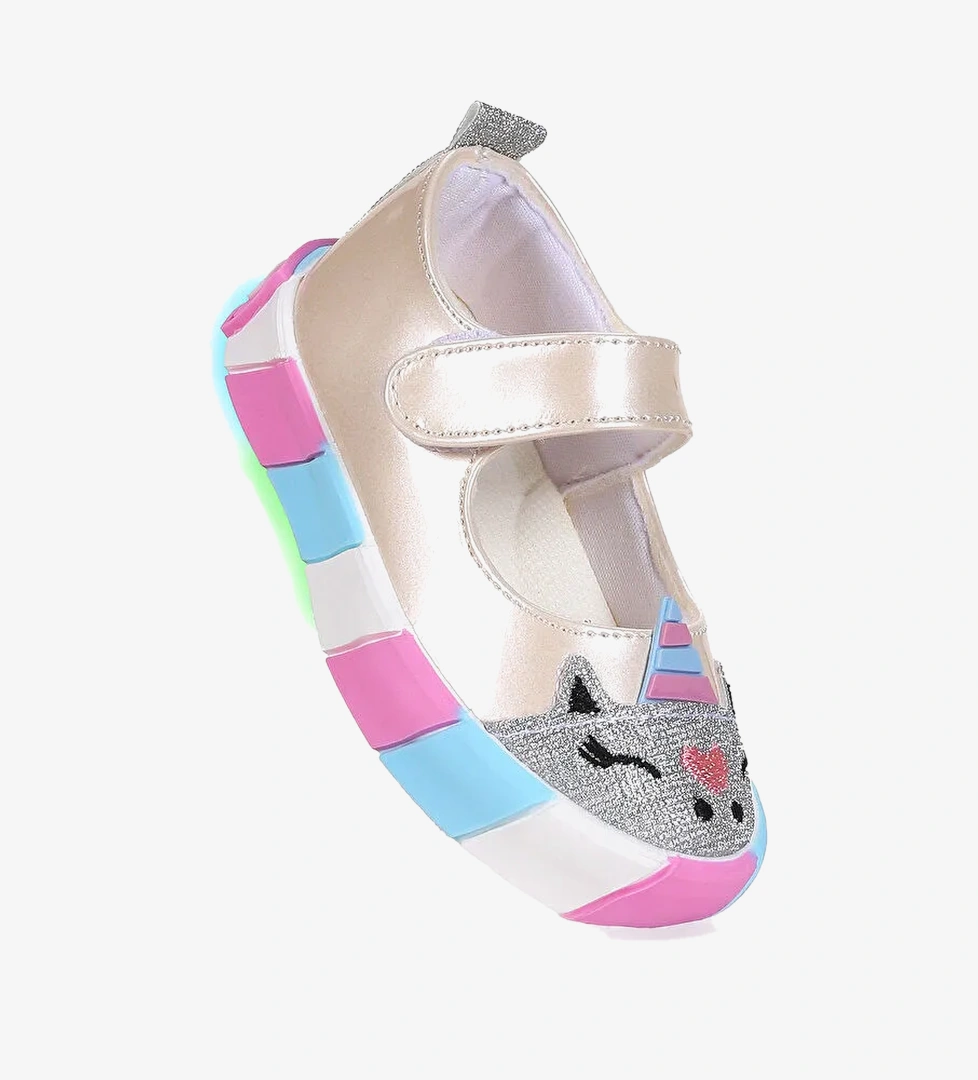 Kiko Kids Beyaz Kiko Kids Gilan Cirtli Işıklı Kız Bebek Babet Ayakkabı