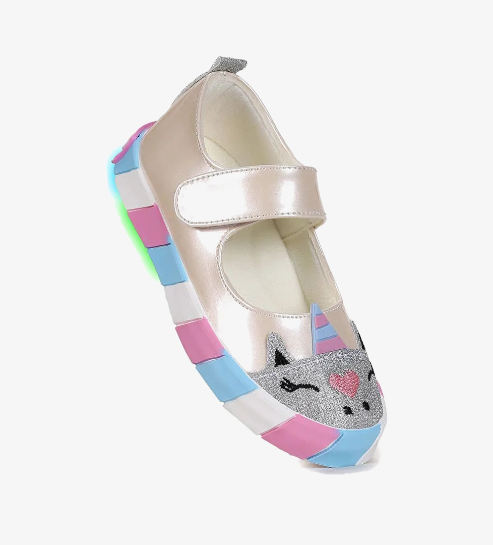 Kiko Kids Beyaz Kiko Kids Gilan Cirtli Işıklı Kız Çocuk Babet Ayakkabı