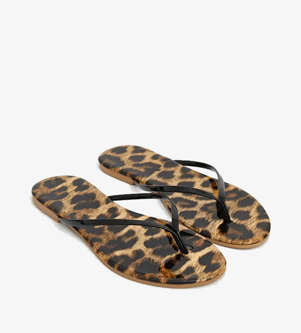 Leopar Desenli Kadin Parmak Arasi Terlik