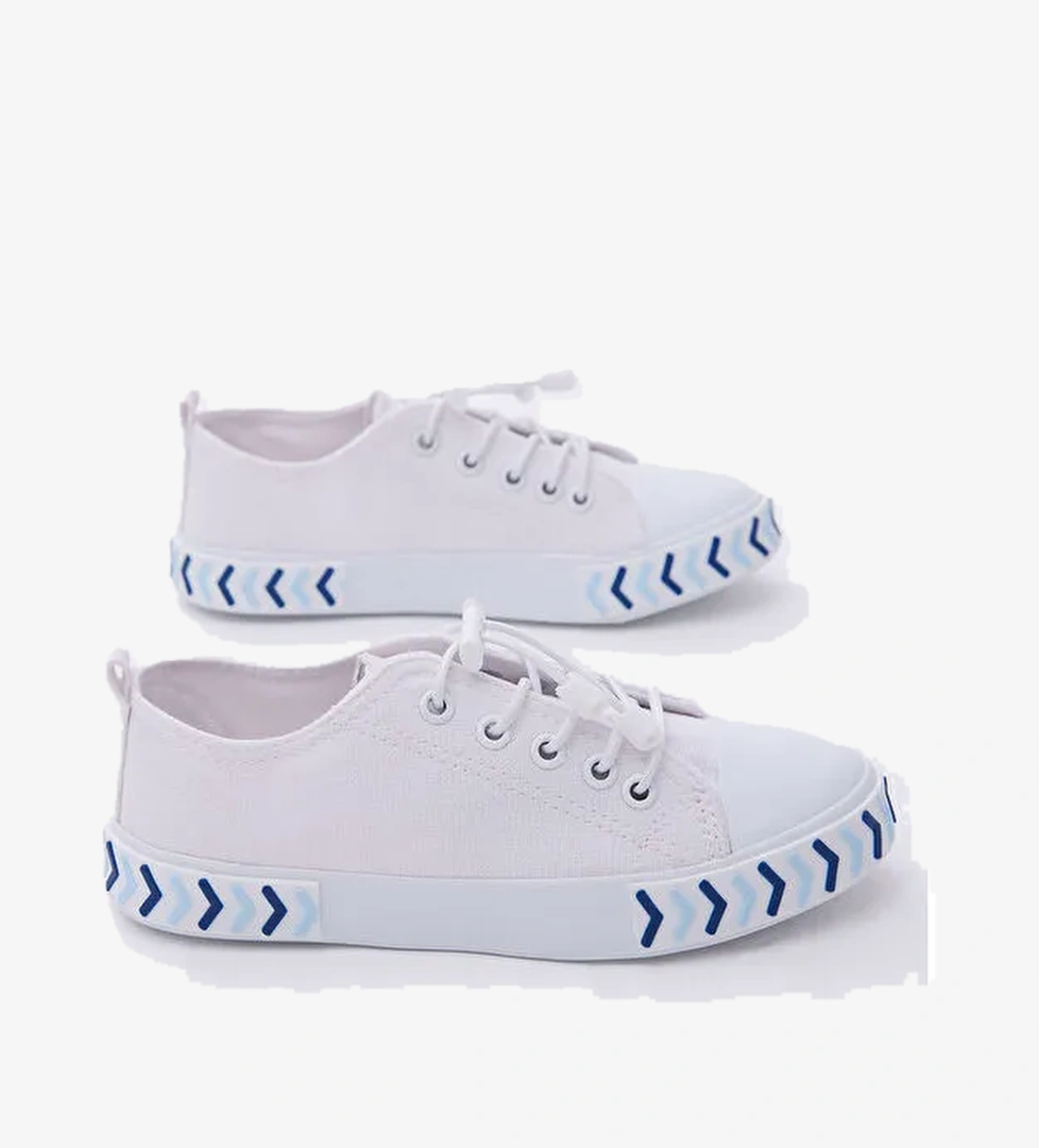 Tonny Black Beyaz Tonny Black Rahat Kalip Çocuk Unisex Ok Detaylı Lastik Bağcıklı Kumaş Spor Ayakkabı