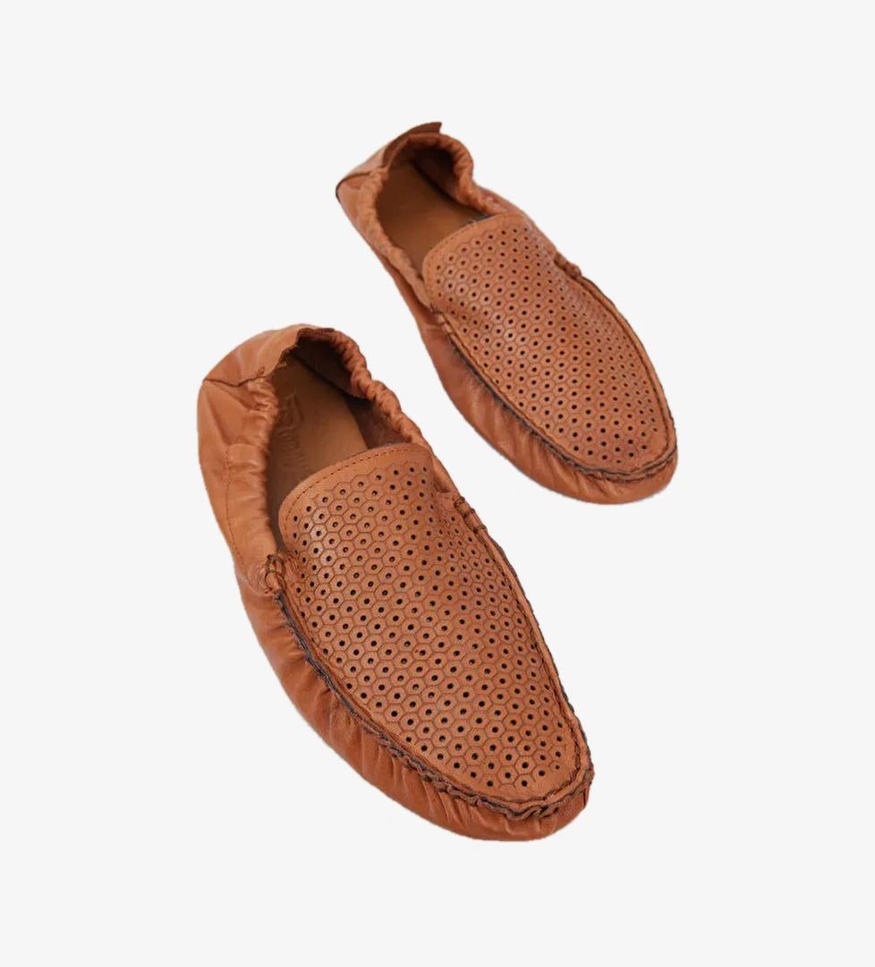 Erkek Taba Arkasi Lastikli Hakiki Deri Loafer
