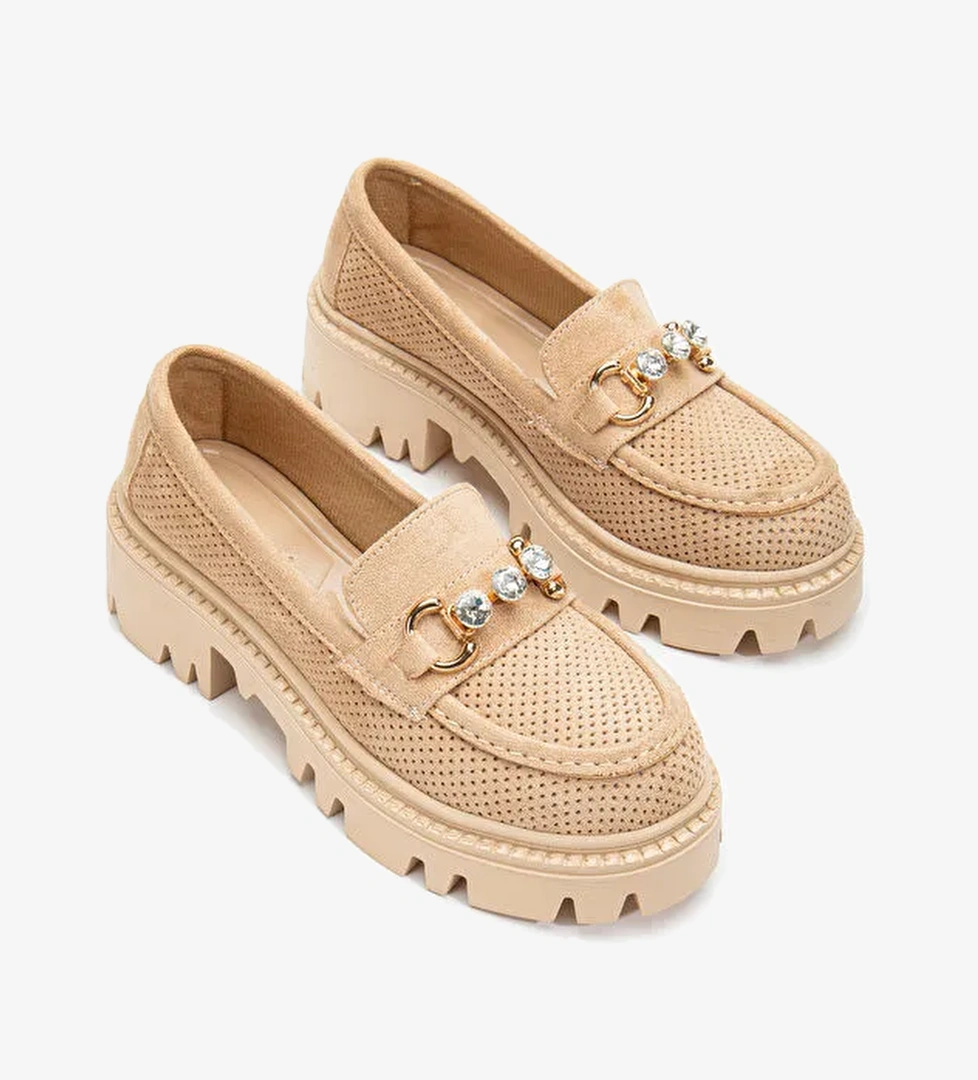 Tonny Black Bej Tonny Black Süet Rahat Kadın Kalıp Taban Önü Tokalı Loafer