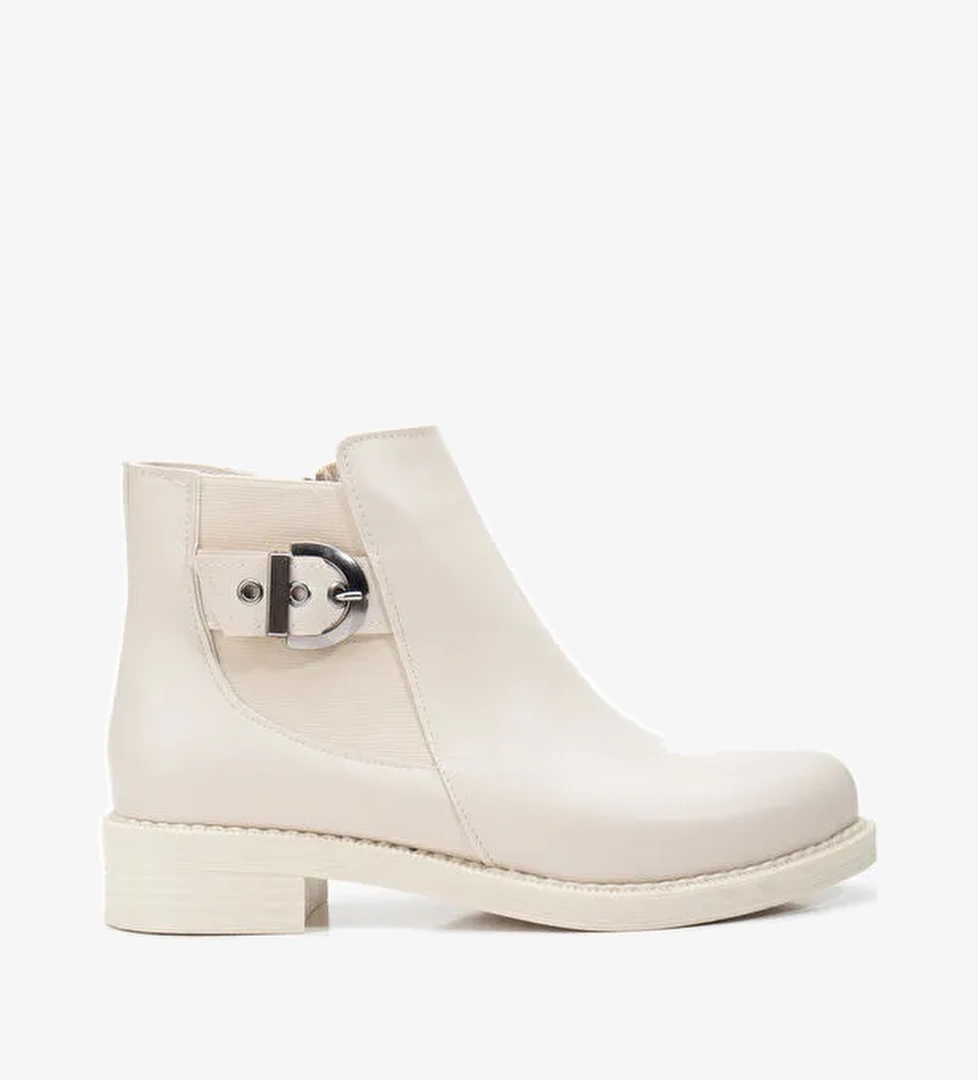 Tonny Black Bej Tonny Black Cilt Termo Kadın Ten Taban Yanı Lastikli Tokalı Kısa Topuklu Bot