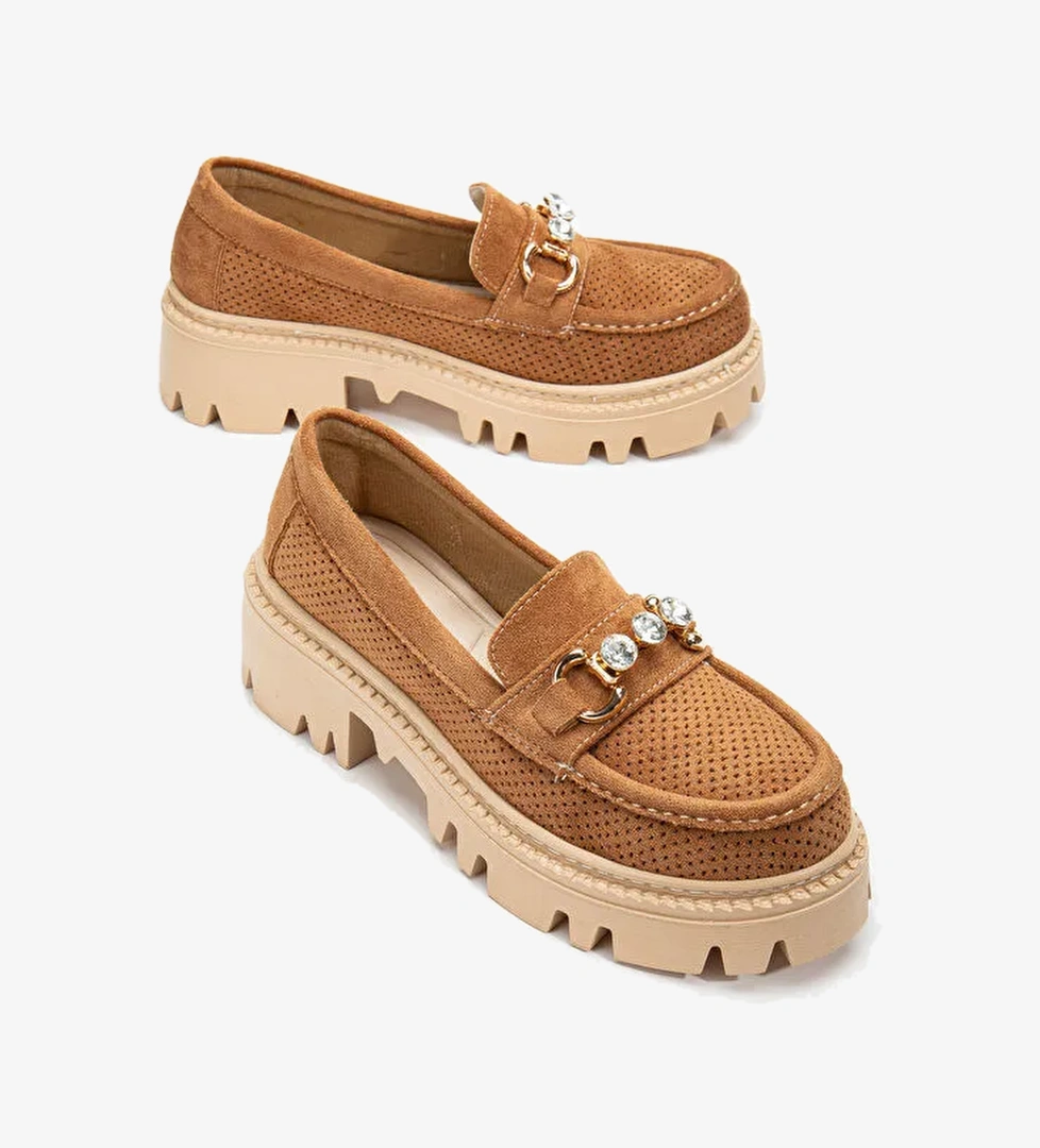 Tonny Black Bej Tonny Black Süet Rahat Kadın Kalıp Taban Önü Tokalı Loafer