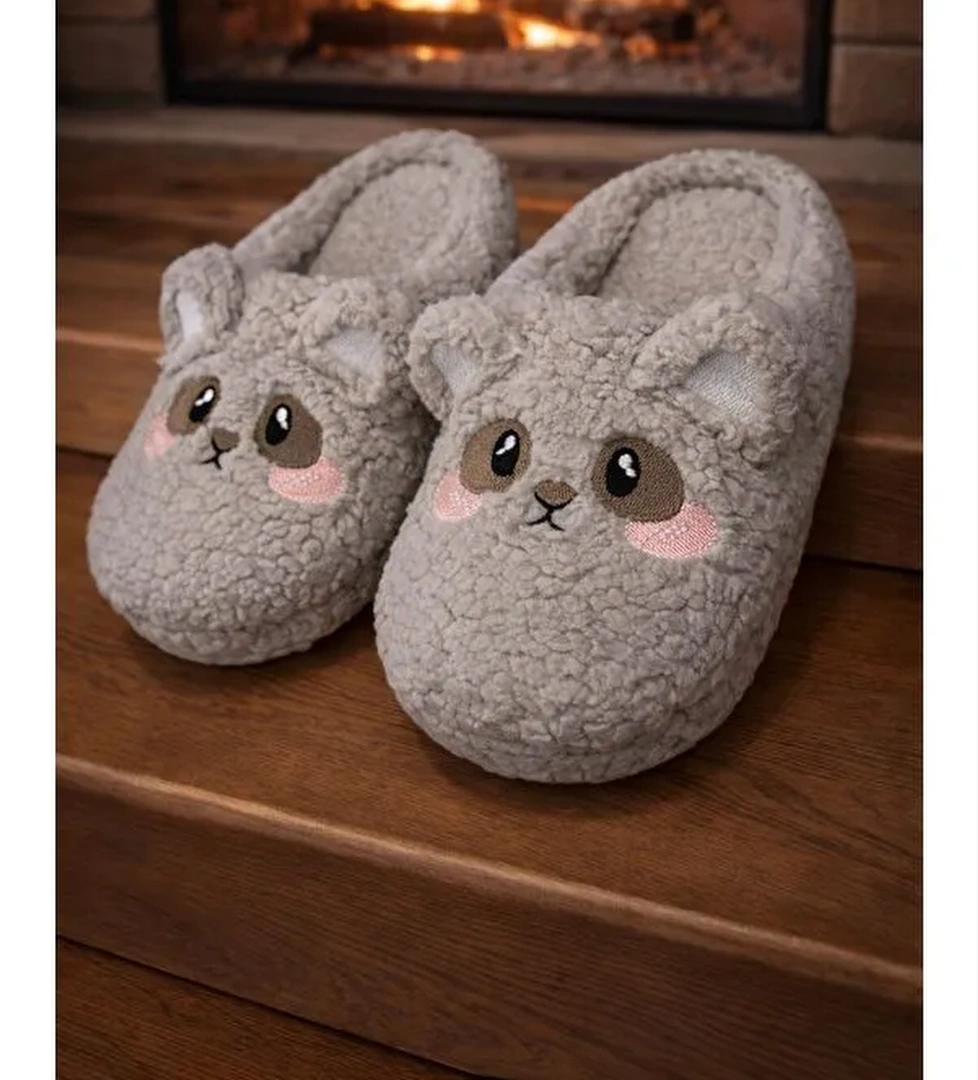 TEDDY BEAR Kadin Ev Terligi Kislik Terlik Kaucuk Ses Yapmayan Taban