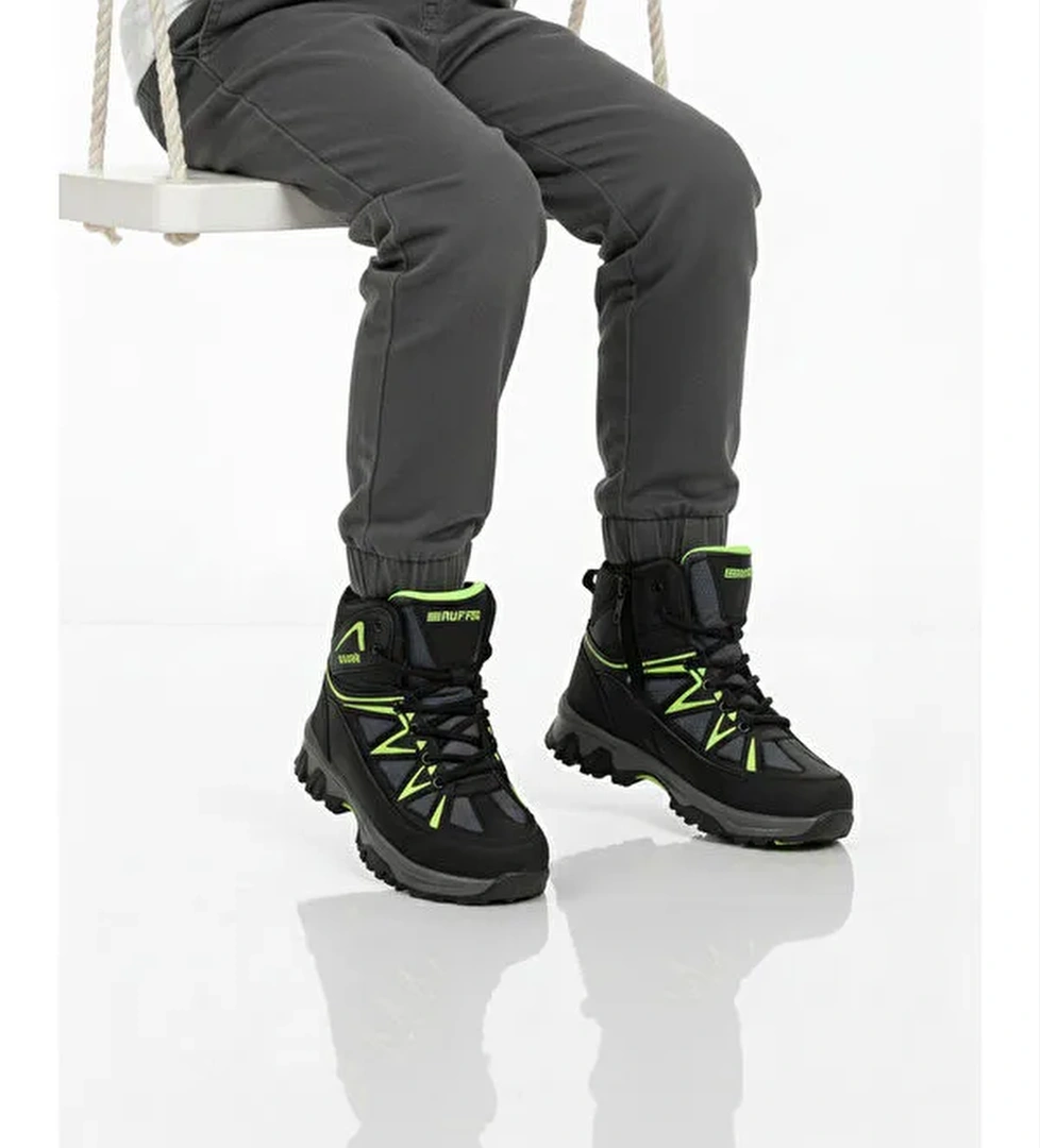 Siyah Gri Polarli Kaymaz Unisex Cocuk Outdoor Bot 2301 F