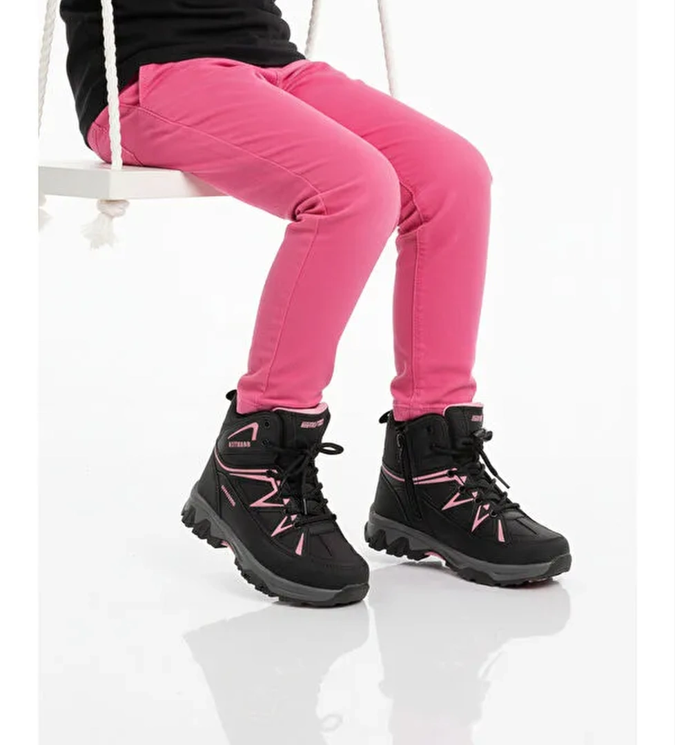 Siyah Pembe Polarli Kaymaz Kiz Cocuk Outdoor Bot 2301 F