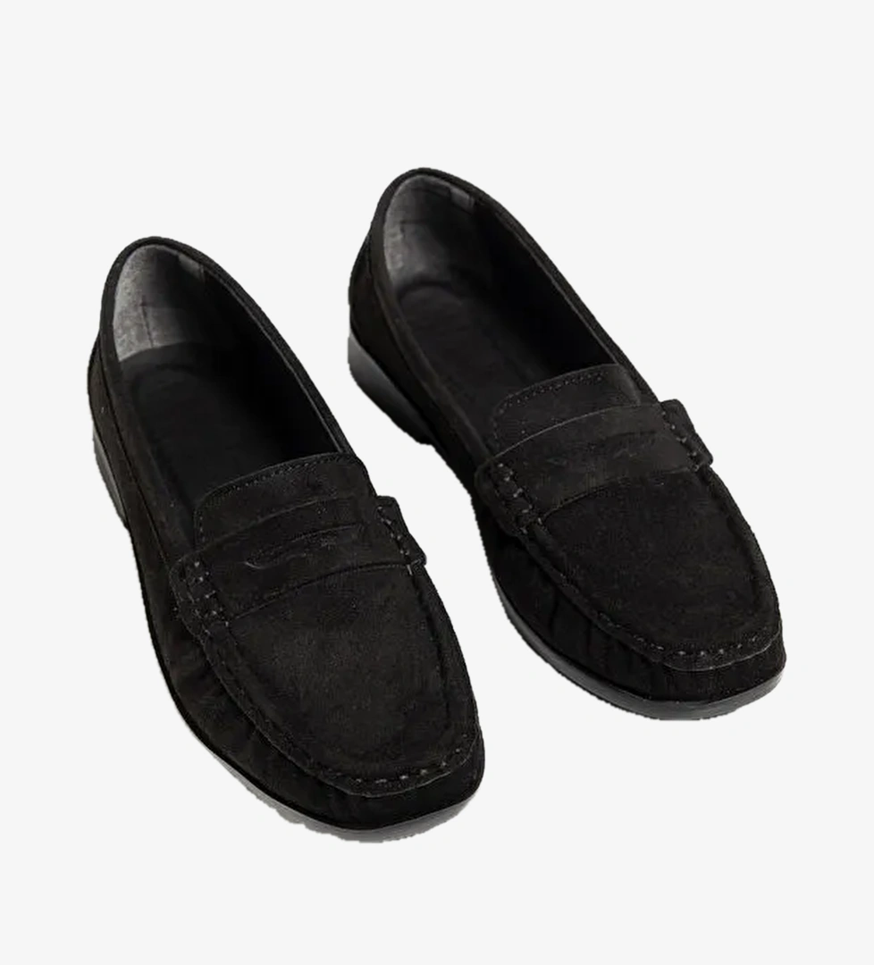 Kadin Siyah Suet Termo Kaymaz Taban Loafer Oxford Kadin Ayakkabi