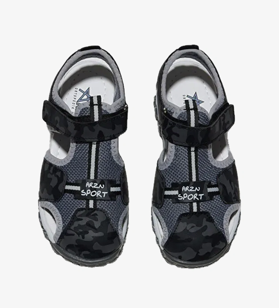 Cocuk Unisex Siyah Kamuflaj Cocuk Cirtli Rahat Kalip Sandalet