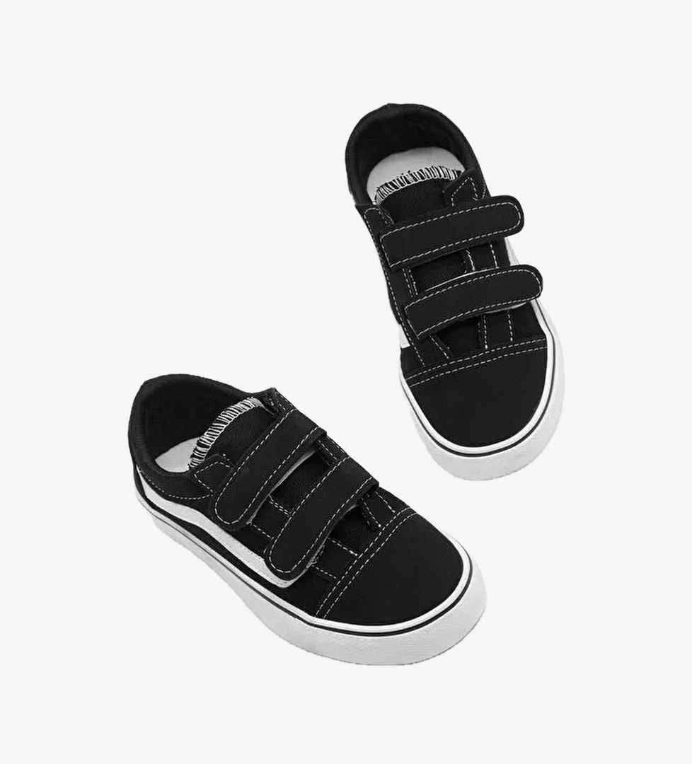 Cocuk Unisex Siyah Kaucuk Taban Rahat Kalip Cift Cirtli Ayakkabi