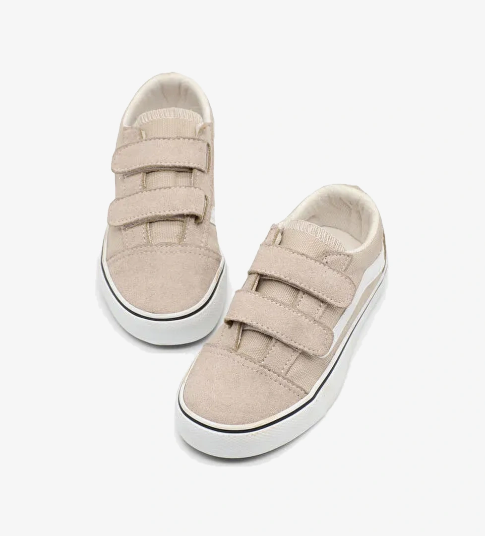 Cocuk Unisex Bej Kaucuk Taban Rahat Kalip Cift Cirtli Ayakkabi