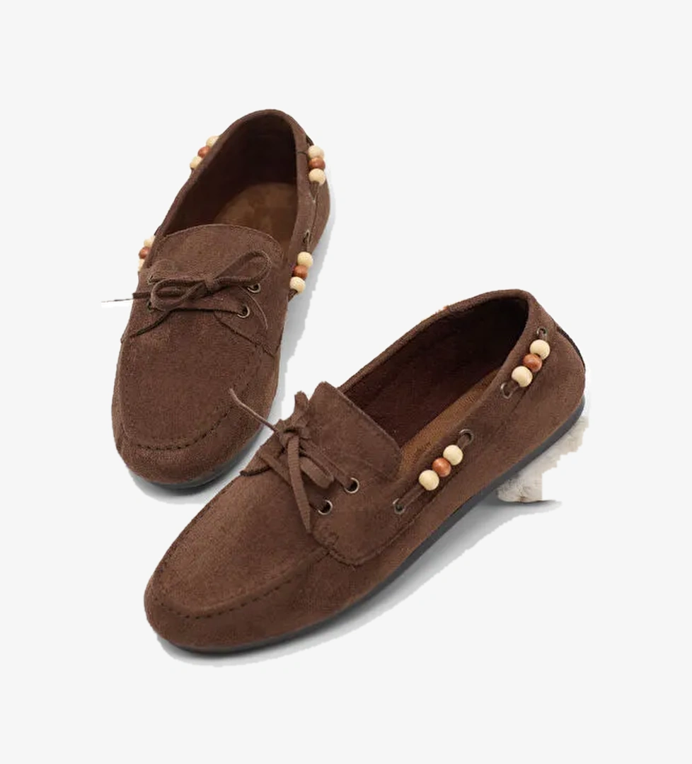 Tonny Black Kahverengi Tonny Black Rahat Kalip Kadın Boncuk Detaylı Günlük Babet