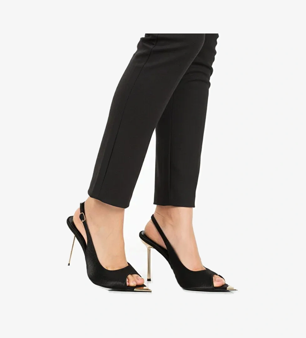 Ayakmod Siyah Ayakmod Saten Ince Uzun Topuklu Kadın Abiye Ayakkabı 618512 Z