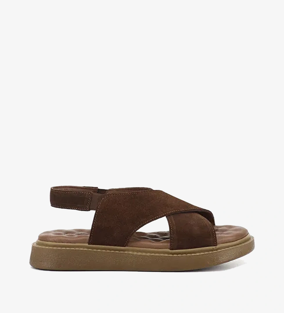 Kadin ACIK KAHVERENGI Capraz Bantli Dolgu Taban Hakiki Deri Comfort Sandalet