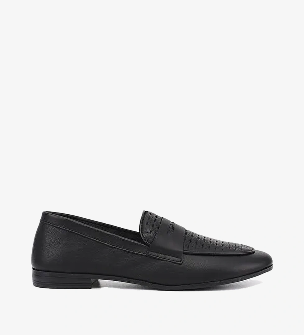 Kadin SIYAH Baskili Hakiki Deri Loafer