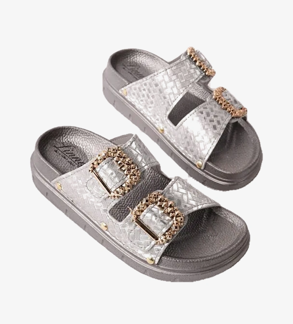 GLITZA Parlak Dokulu Cift Tokali Gunluk Kadin Terlik