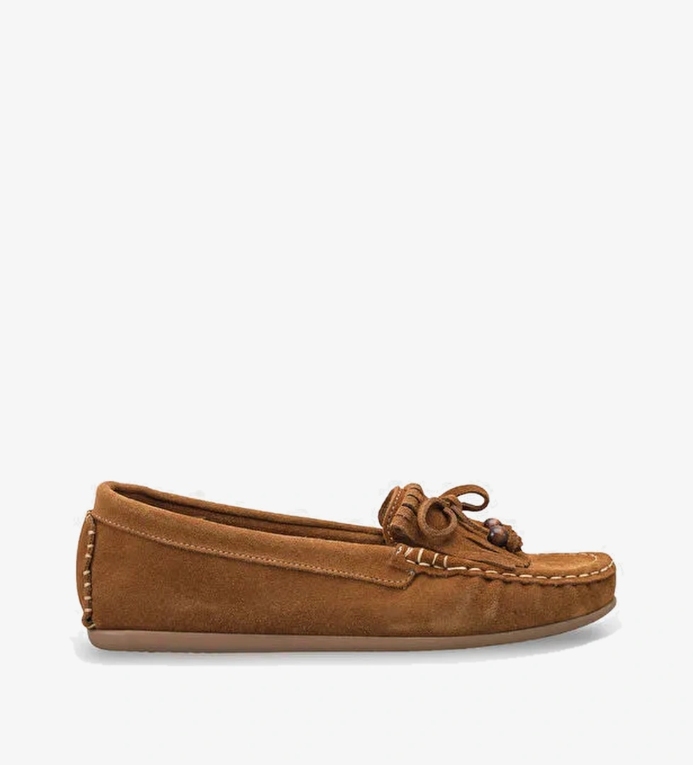 Almire Hakiki Deri Suet Boncuklu Puskullu Konfor Kadin Loafer Ayakkabi