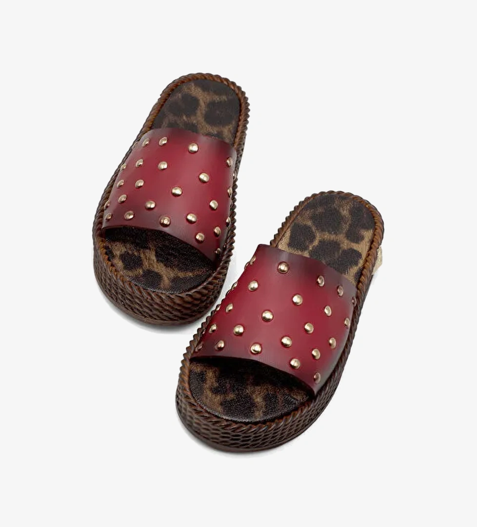 Tonny Black Kırmızı Tonny Black Poli Taban Kadın Düz Boncuk Detaylı Terlik