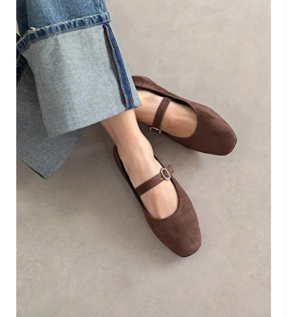 Straswans Kahverengi Straswans Berny Kemer Kadın Detay Süet Babet Kahve