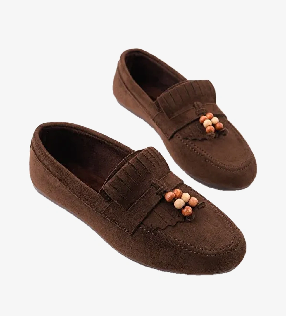FAWN Renkli Boncuk Detayli Kadin Gunluk Loafer Ayakkabi