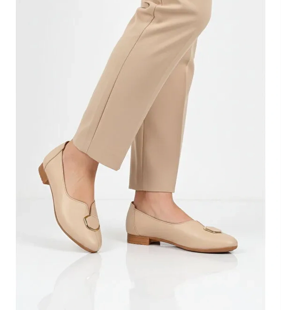 Ayakmod Bej Ayakmod Hakiki Deri Kadın Casual Ayakkabı 618 Z