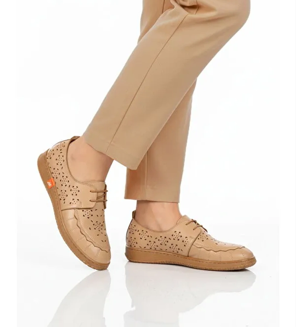 Ayakmod Bej Ayakmod Hakiki Deri Kadın Casual Ayakkabı 2084 Z