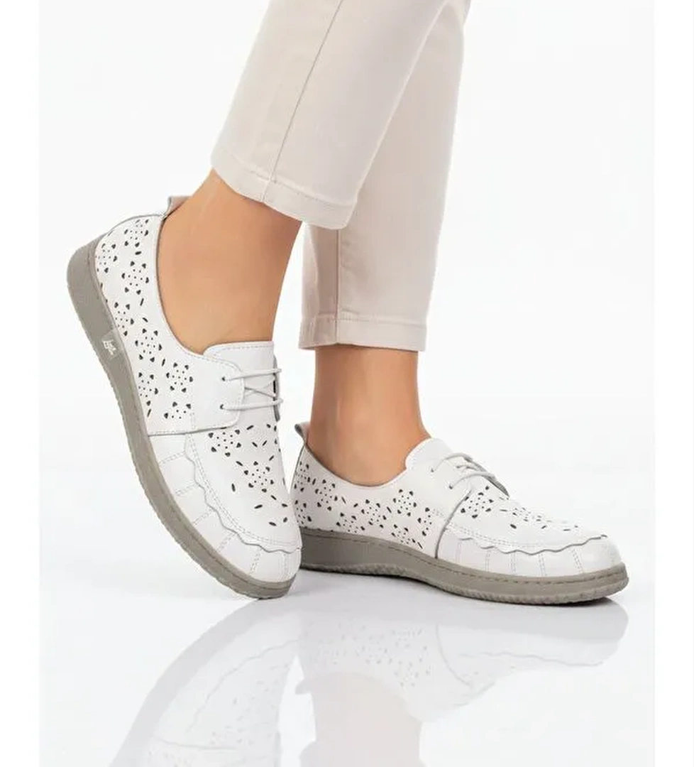 Ayakmod Bej Ayakmod Hakiki Deri Kadın Casual Ayakkabı 2084 Z