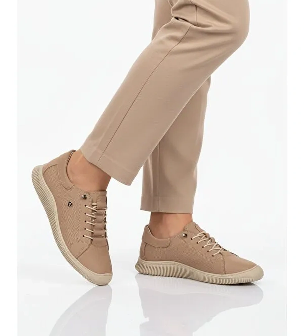 Ayakmod Bej Ayakmod Hakiki Deri Ortopedik Kadın Casual Ayakkabı 5605 Z