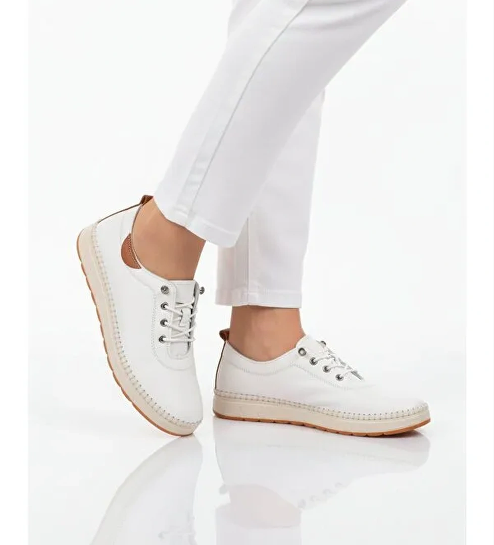 Ayakmod Bej Ayakmod Hakiki Deri Ortopedik Kadın Casual Ayakkabı 3030 Z