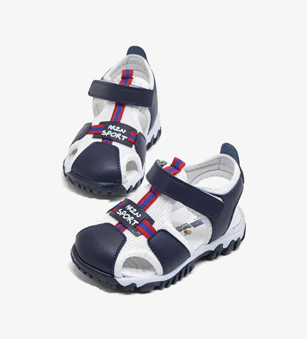 Cocuk Unisex Lacivert Beyaz Cocuk Cirtli Rahat Kalip Sandalet