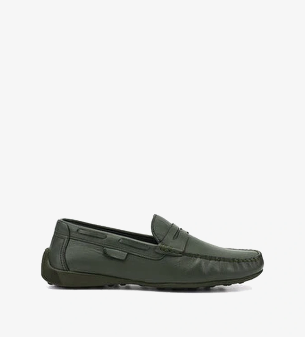 Erkek HAKI-YESIL Rok Hakiki Deri Loafer Ayakkabi