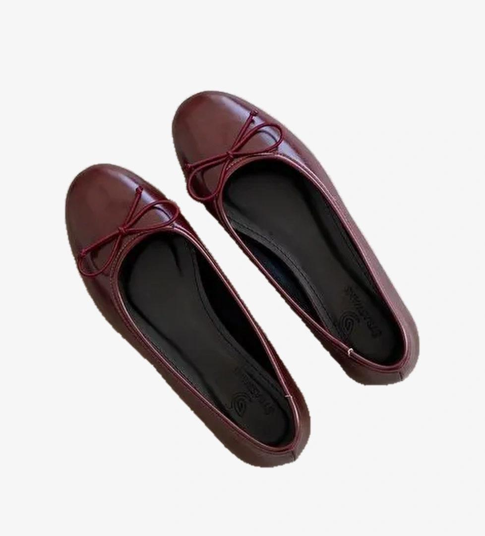 Lily Kadin Fiyonk Detay Kirisik Deri Babet Bordo