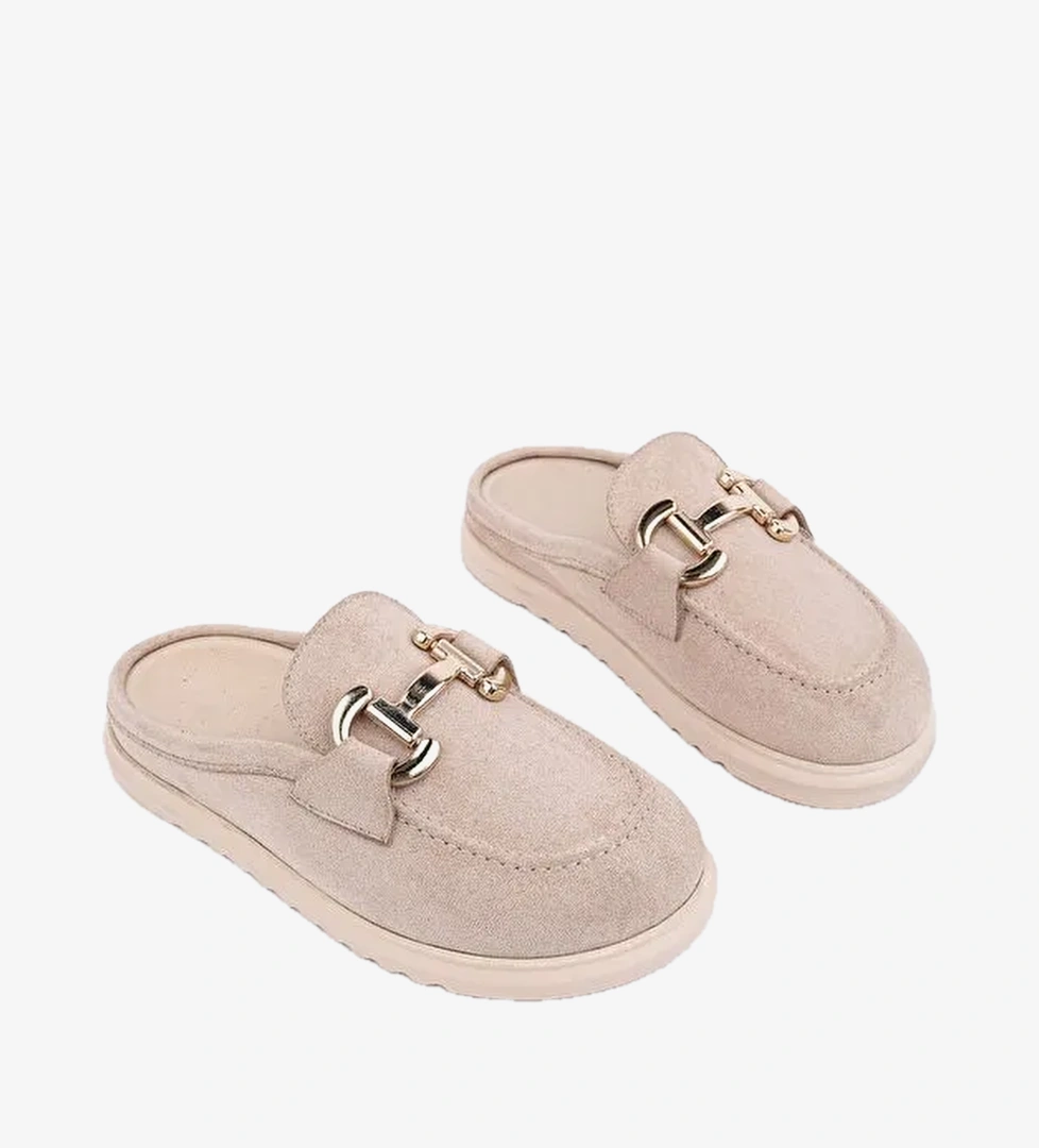 CARLEEN Suet Deri Gold Tokali Gunluk Rahat Onu Kapali Kadin Loafer Terlik