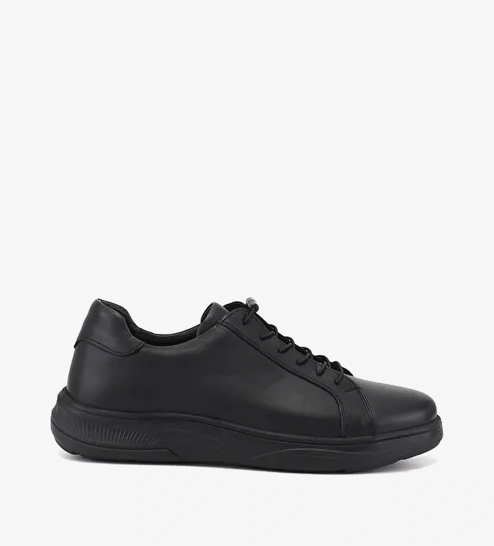 Erkek SIYAH Bagcikli Hakiki Deri Sneaker