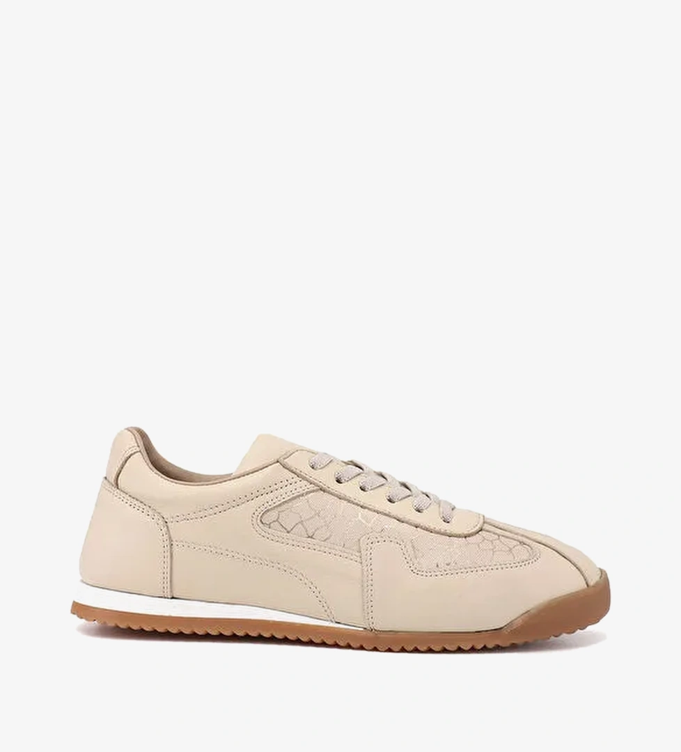 Kadin YENI BEJ Lastik Bagcikli Hakiki Deri Sneaker