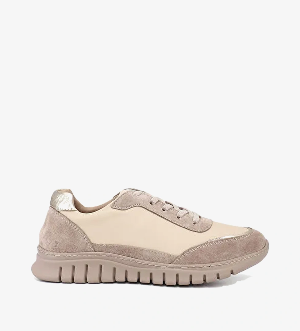 Kadin YENI BEJ Lastik Bagcikli Hakiki Deri Sneaker