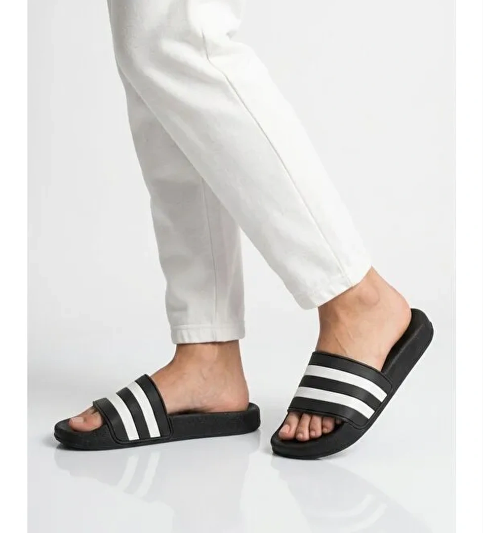 Siyah Beyaz Hafif Esnek Unisex Terlik 8000-01 G