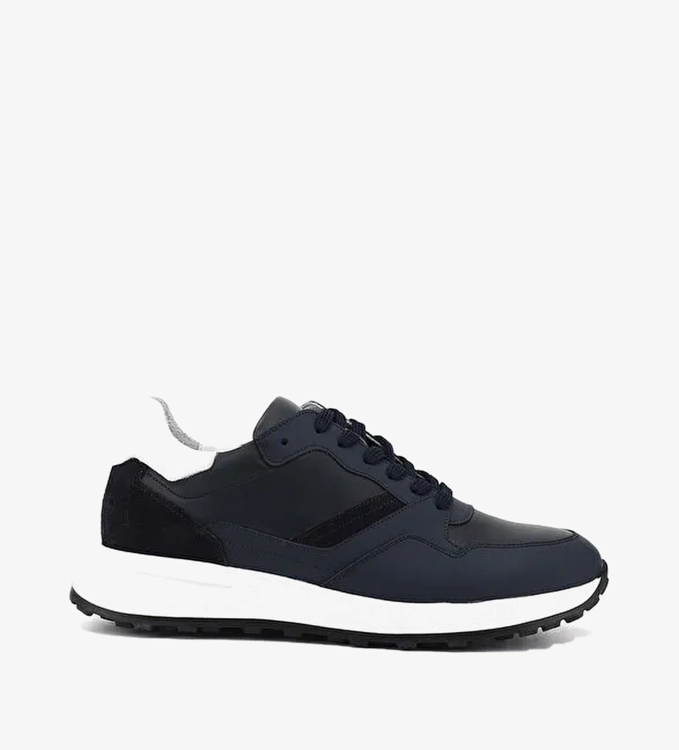 Erkek ACIK LACIVERT Bagcikli Hakiki Deri Comfort Sneaker