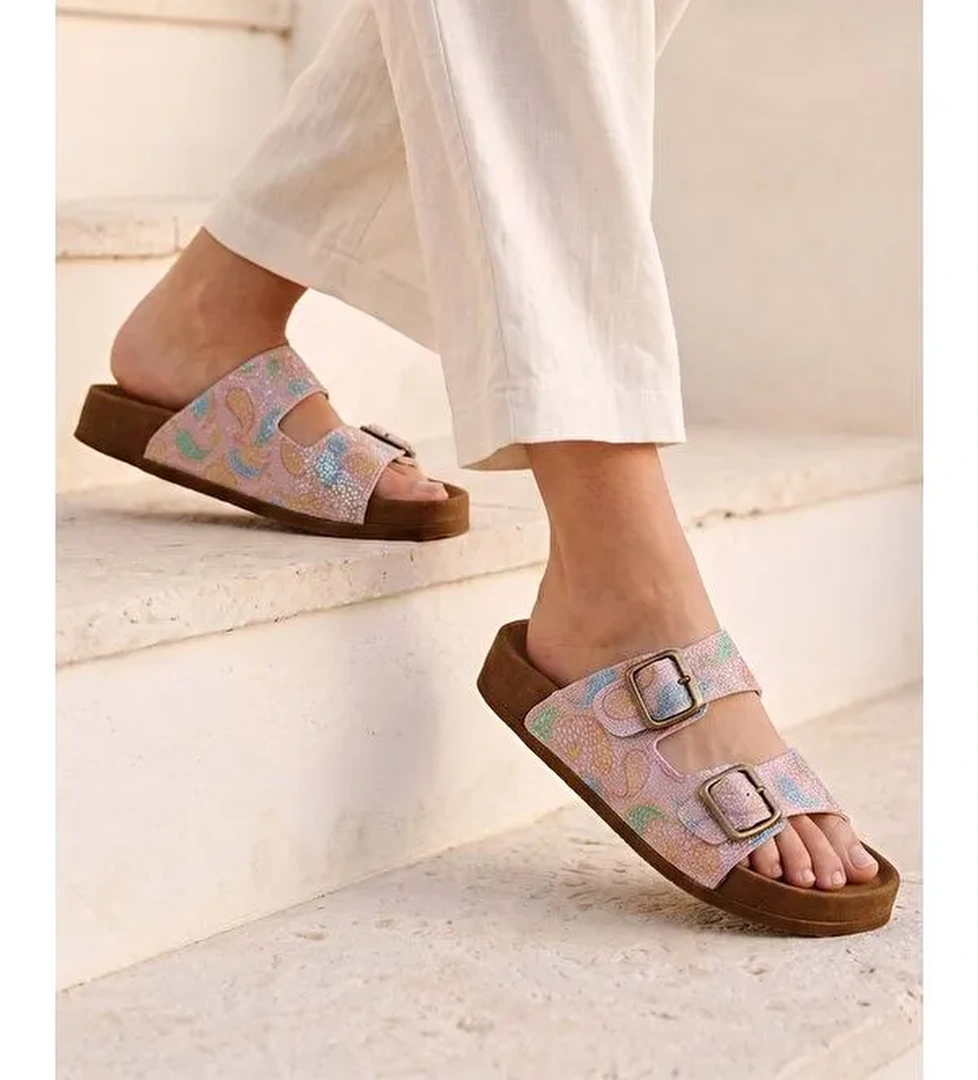 Kadin Mantar Taban Payet Sal Desen Terlik 1007-Z009 Pembe-Bronz