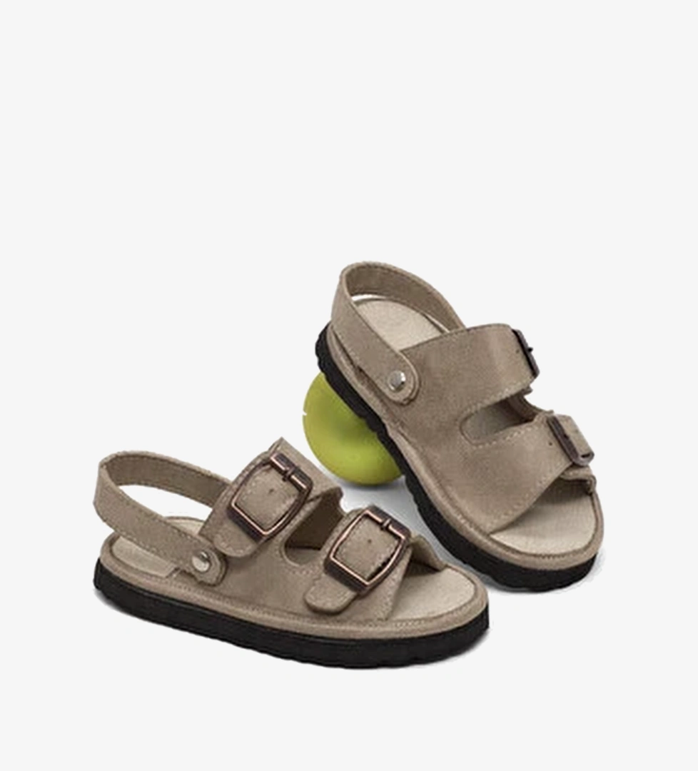 Cocuk Unisex Bej Rahat Kalip Cift Tokali Bebe Paitk Sandalet