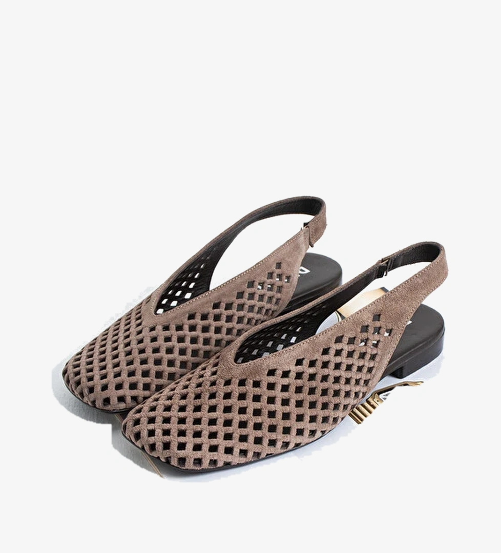 Flavia Hakiki Deri Lazer Kesim Orgu Desenli Slingback Kadin Sandalet Babet