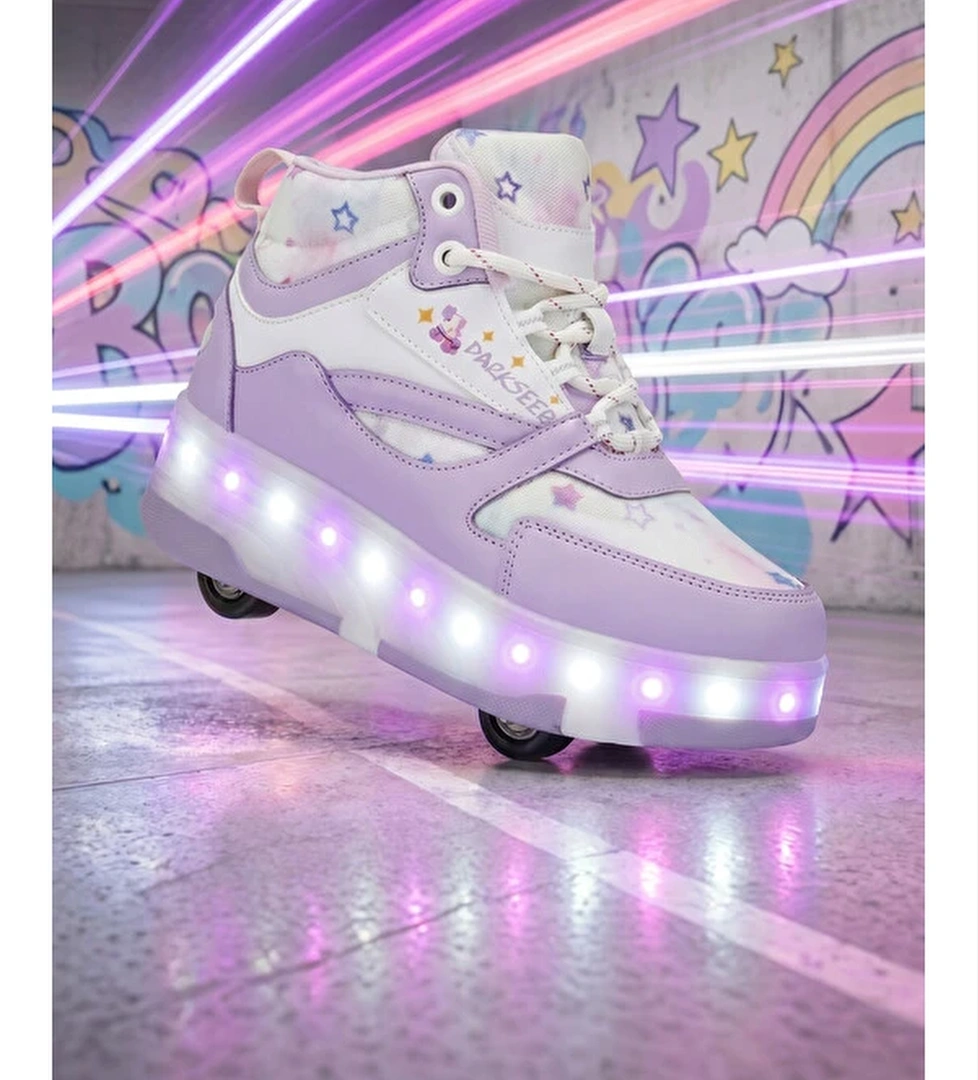 DS Speedy Beyaz Mor Tekerlekli Isikli Paten Cocuk Ayakkabi Sneaker